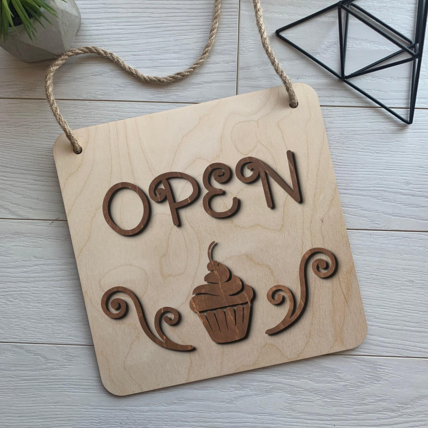 Custom Business Sign, Wooden Open Closed Sign & Storefront Door Hanger