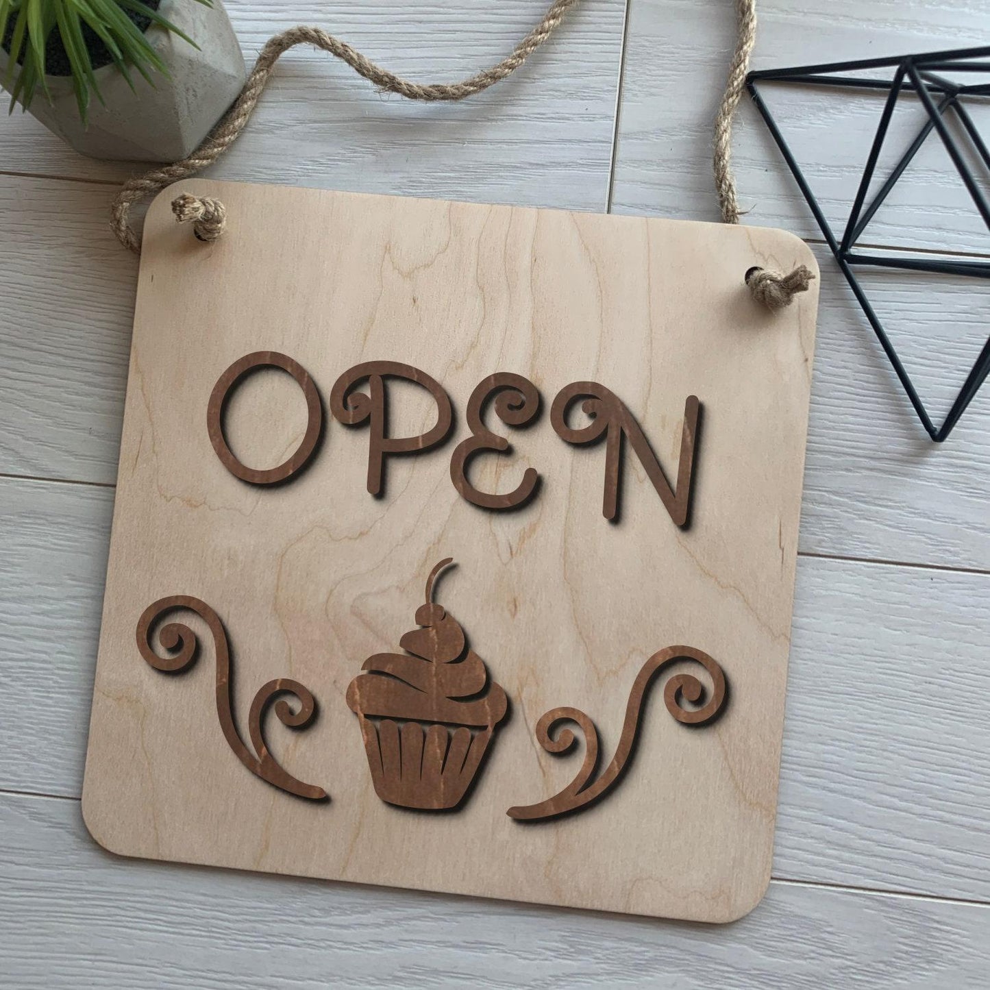 Custom Business Sign, Wooden Open Closed Sign & Storefront Door Hanger