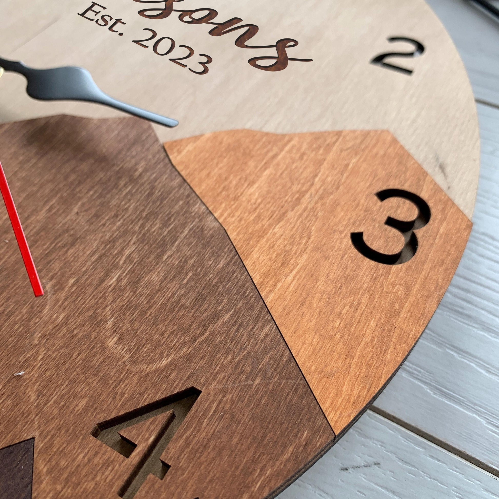Personalized Family Name Sign, Mountain Wall Clock & 5th Anniversary Gift