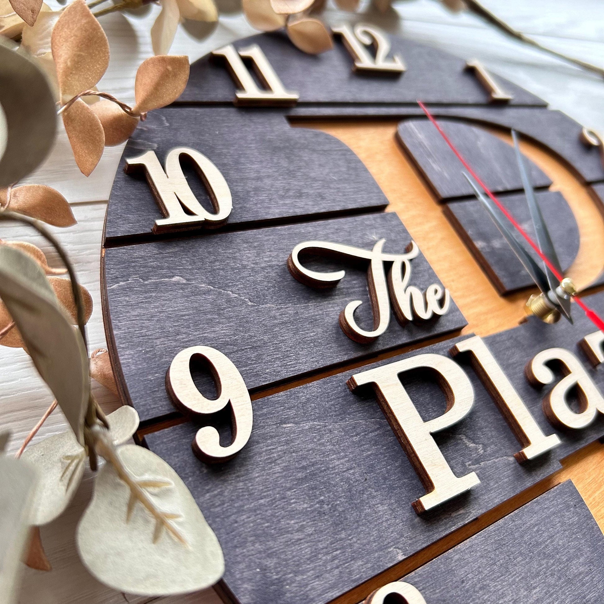 Personalized 3D wooden clock, family name clock, 1st anniversary gift, сlock for couple, personalized wedding gift, home gift for family