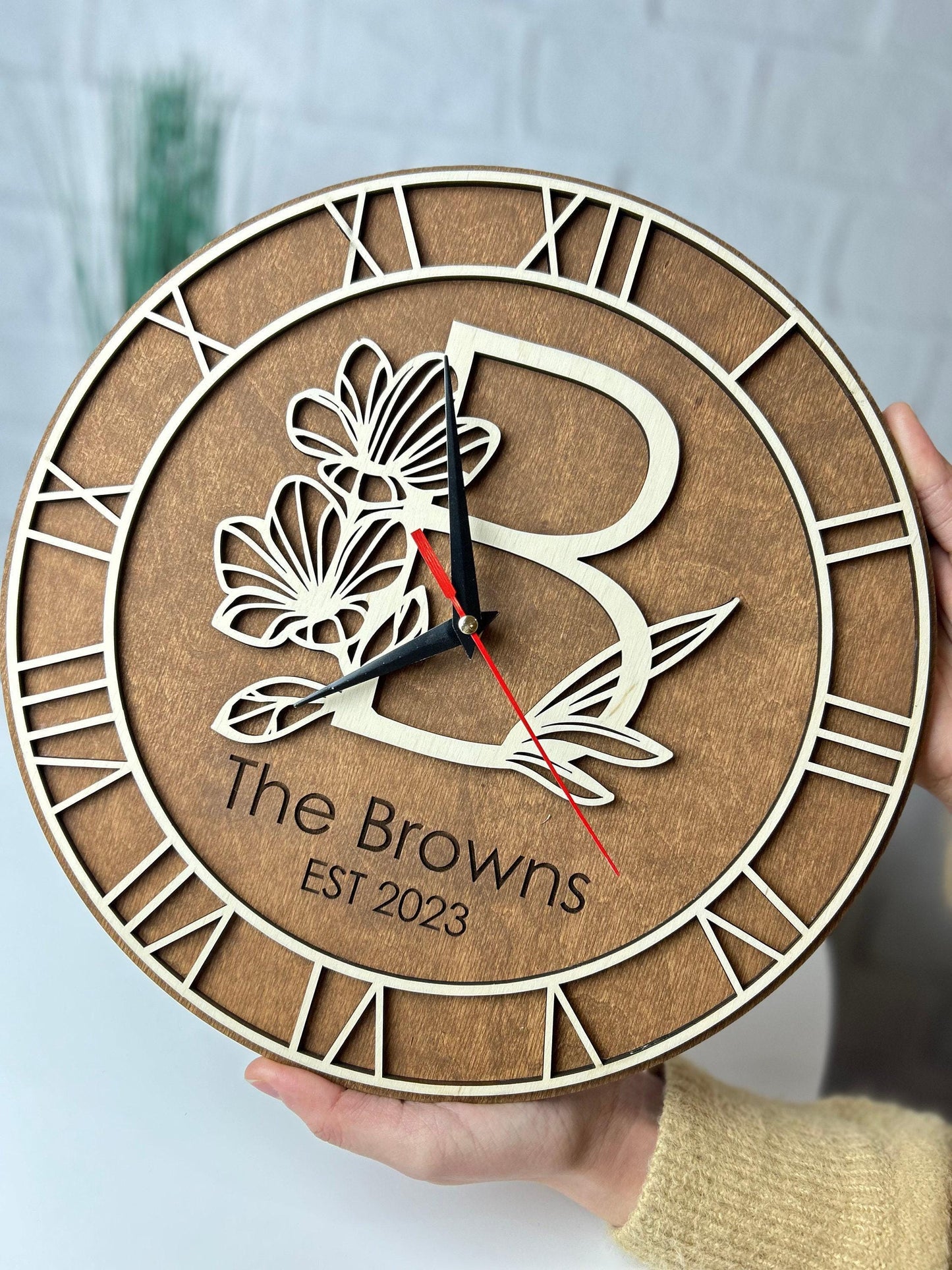 Custom wood clock, personalized clock, wall clock, wooden anniversary, wall clock unique, wooden watch, unique home decor, 5th anniversary
