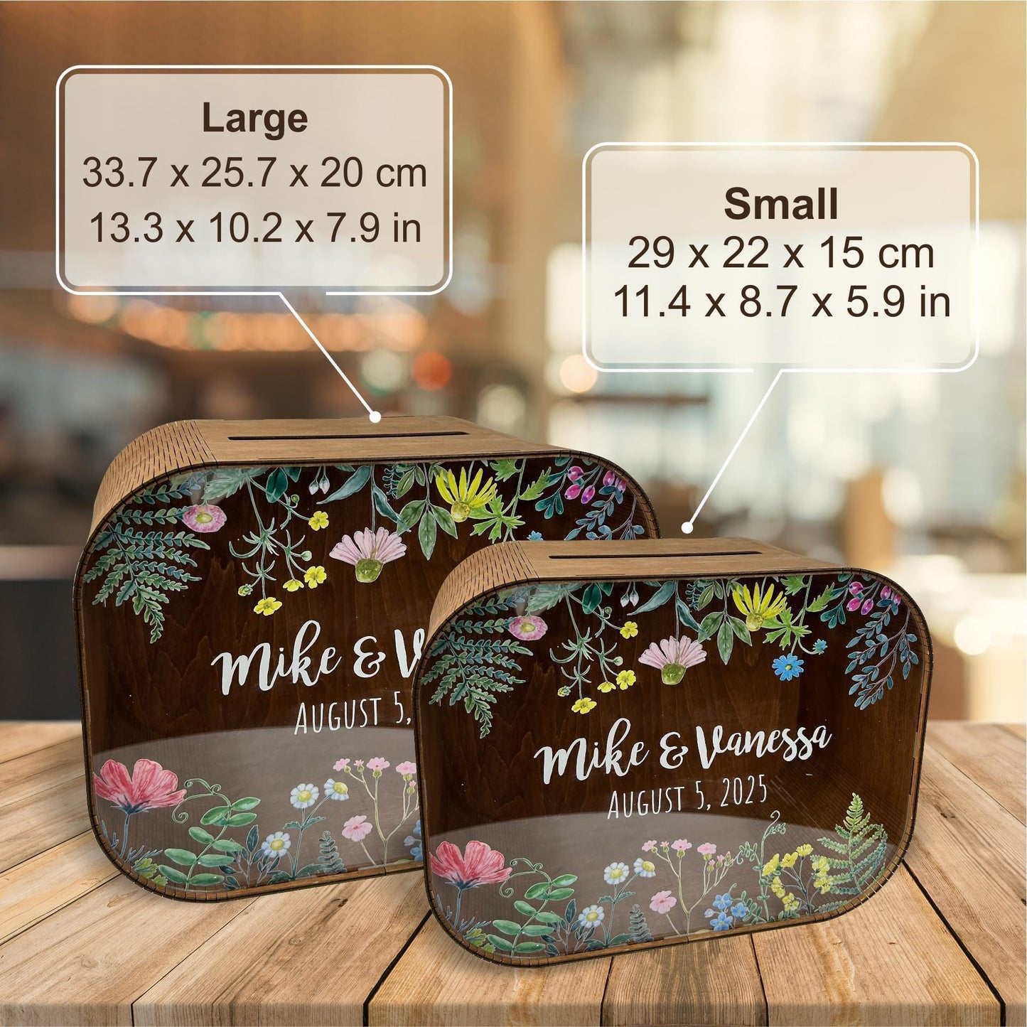 Wildflower wood card box, card box for wedding, personalized wood card box, card box with slot, wedding card holder, bridal floral post box