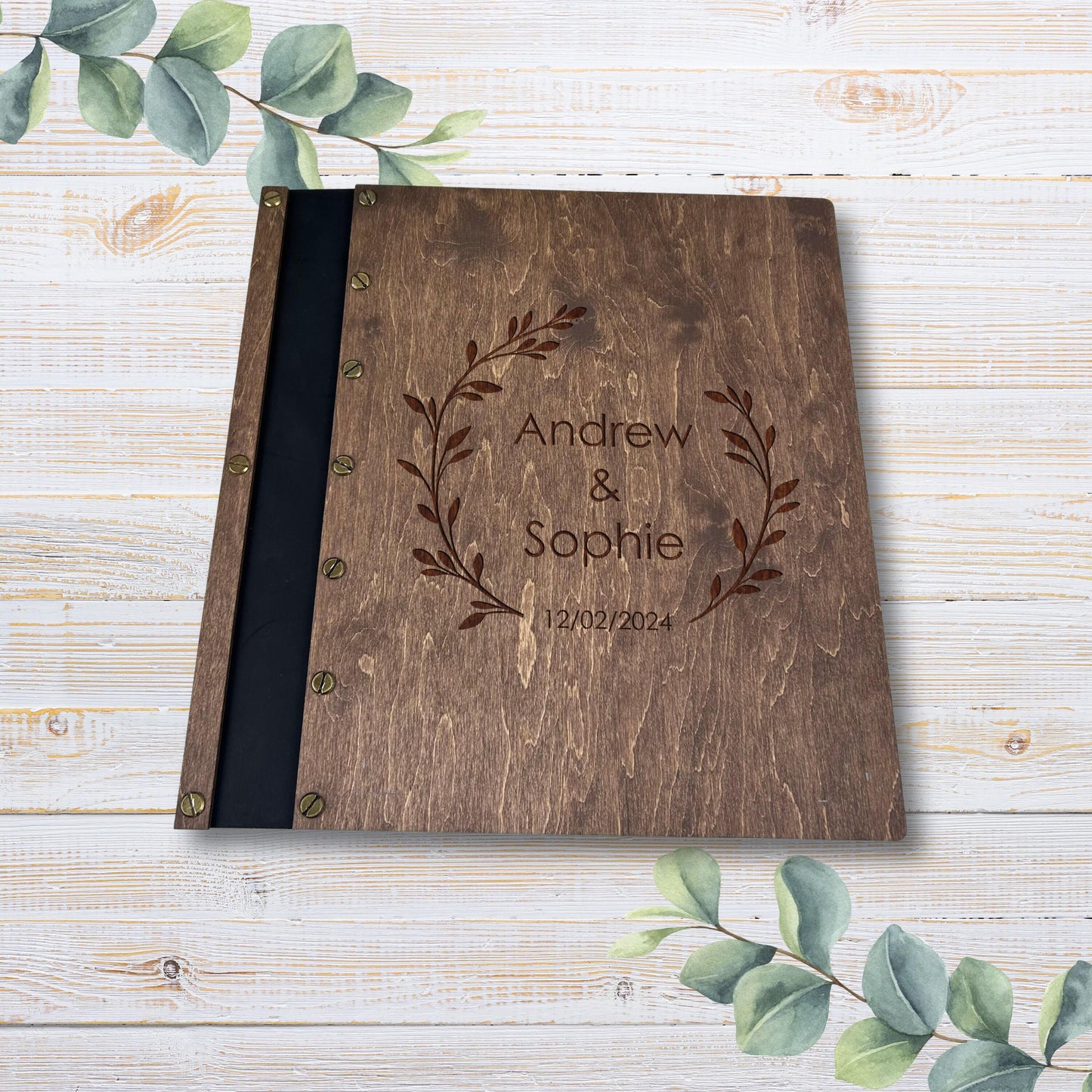 Personalized wedding memory book, wooden engraved folder, marriage certificate holder, wedding accessories, rustic wedding, anniversary gift