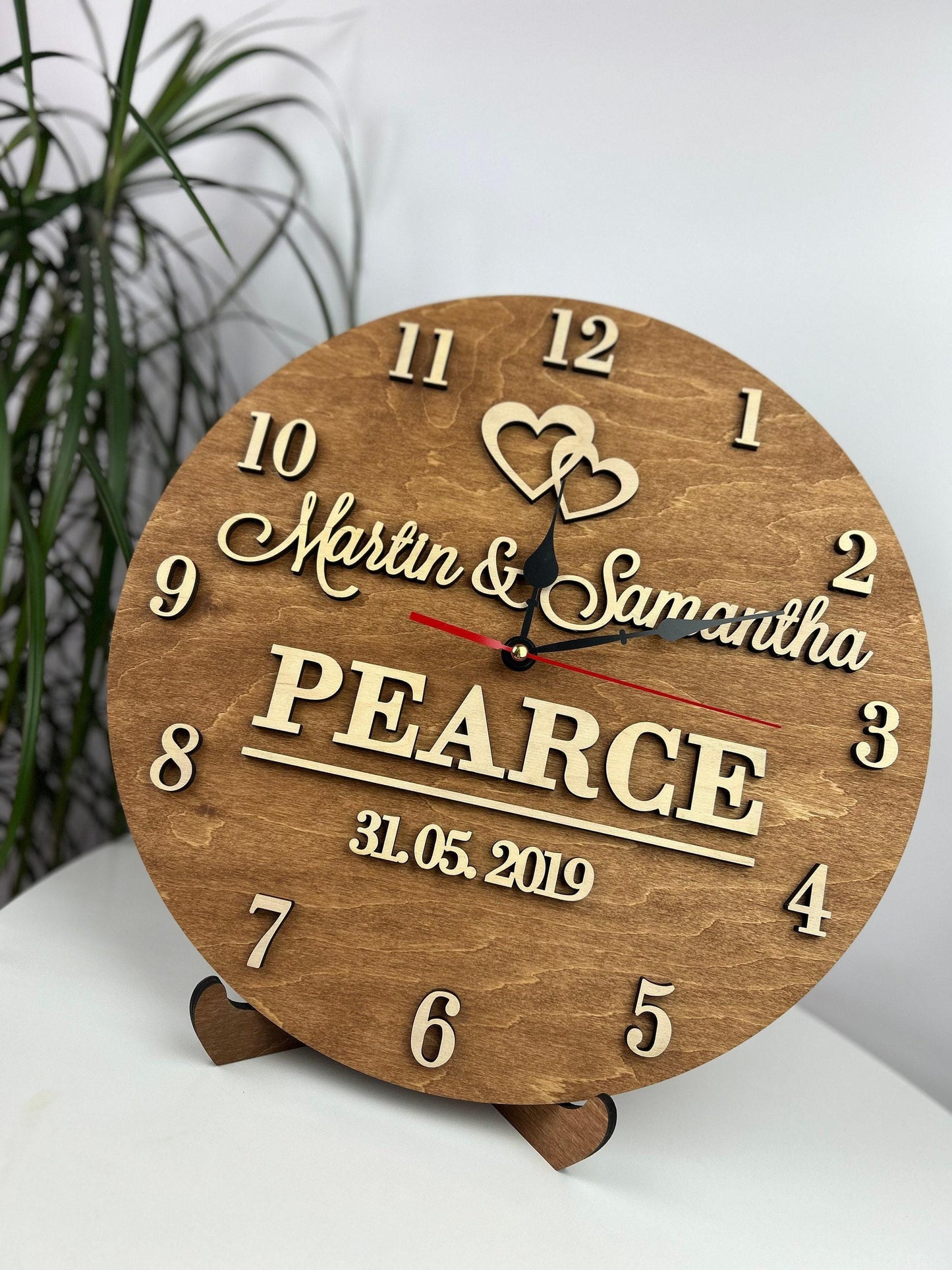 Family name clock, 5th anniversary gift, gift for couple, engraved name clock