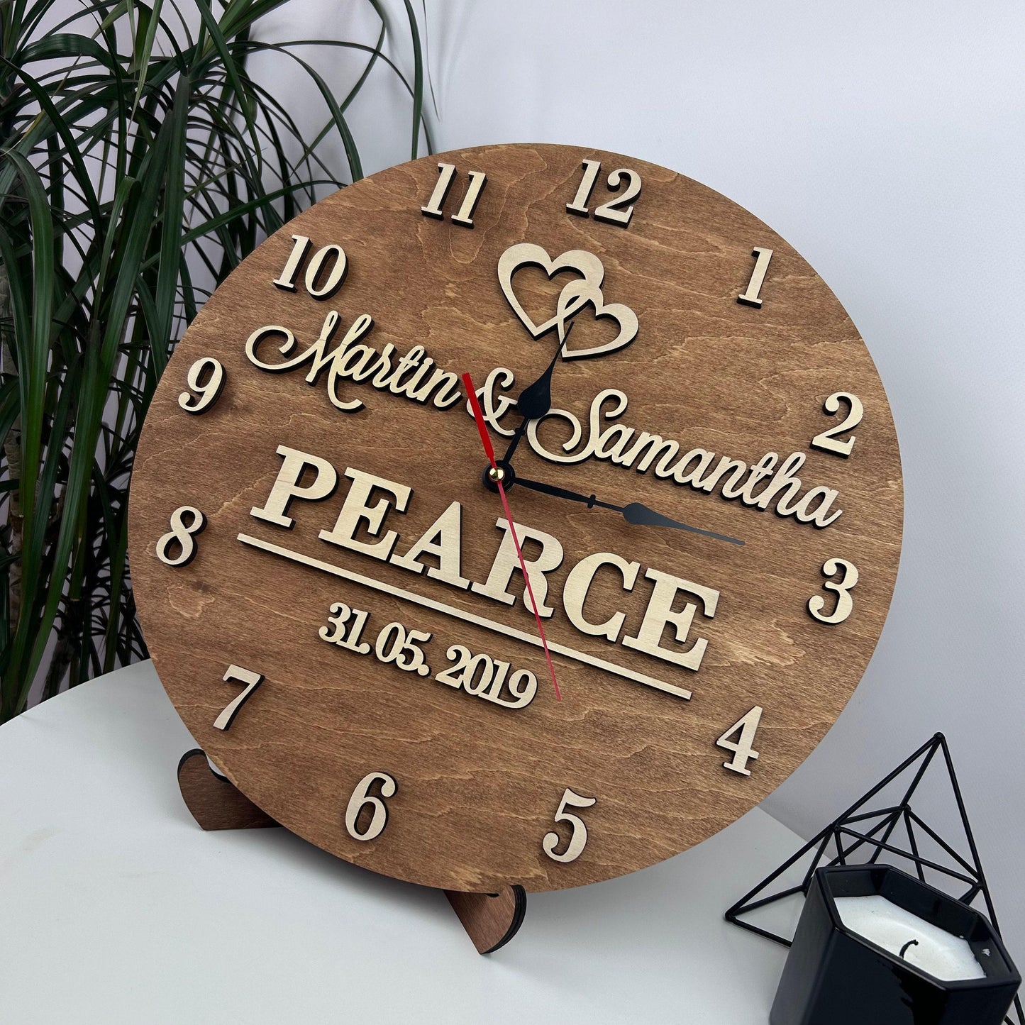 Family name clock, 5th anniversary gift, gift for couple, engraved name clock