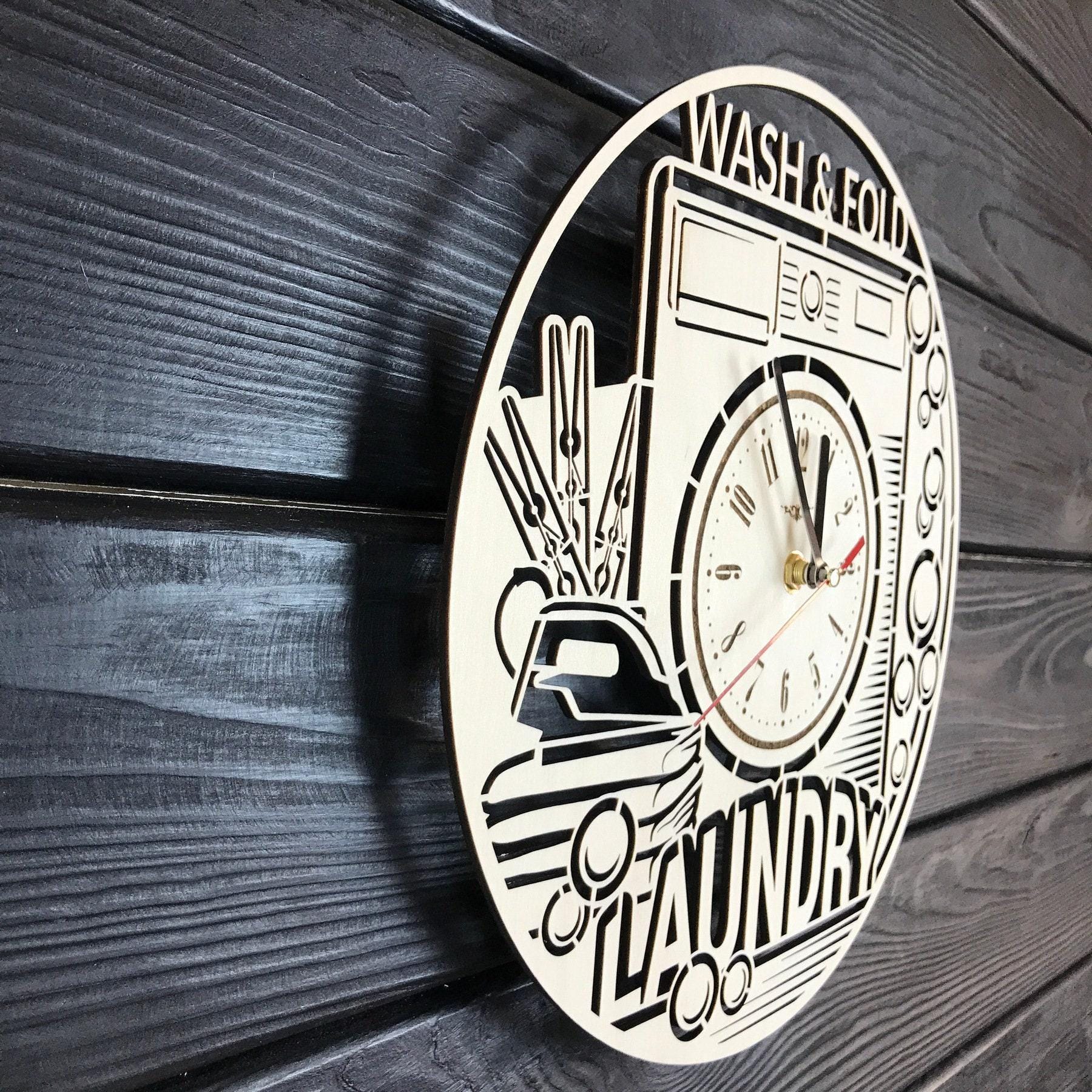 Laundry Room Wall Clock Hanging Laundry Wall Art Wood Decod for Laundry Room Personalized Sign for Wall Poster Laundry Room Gift Ideas