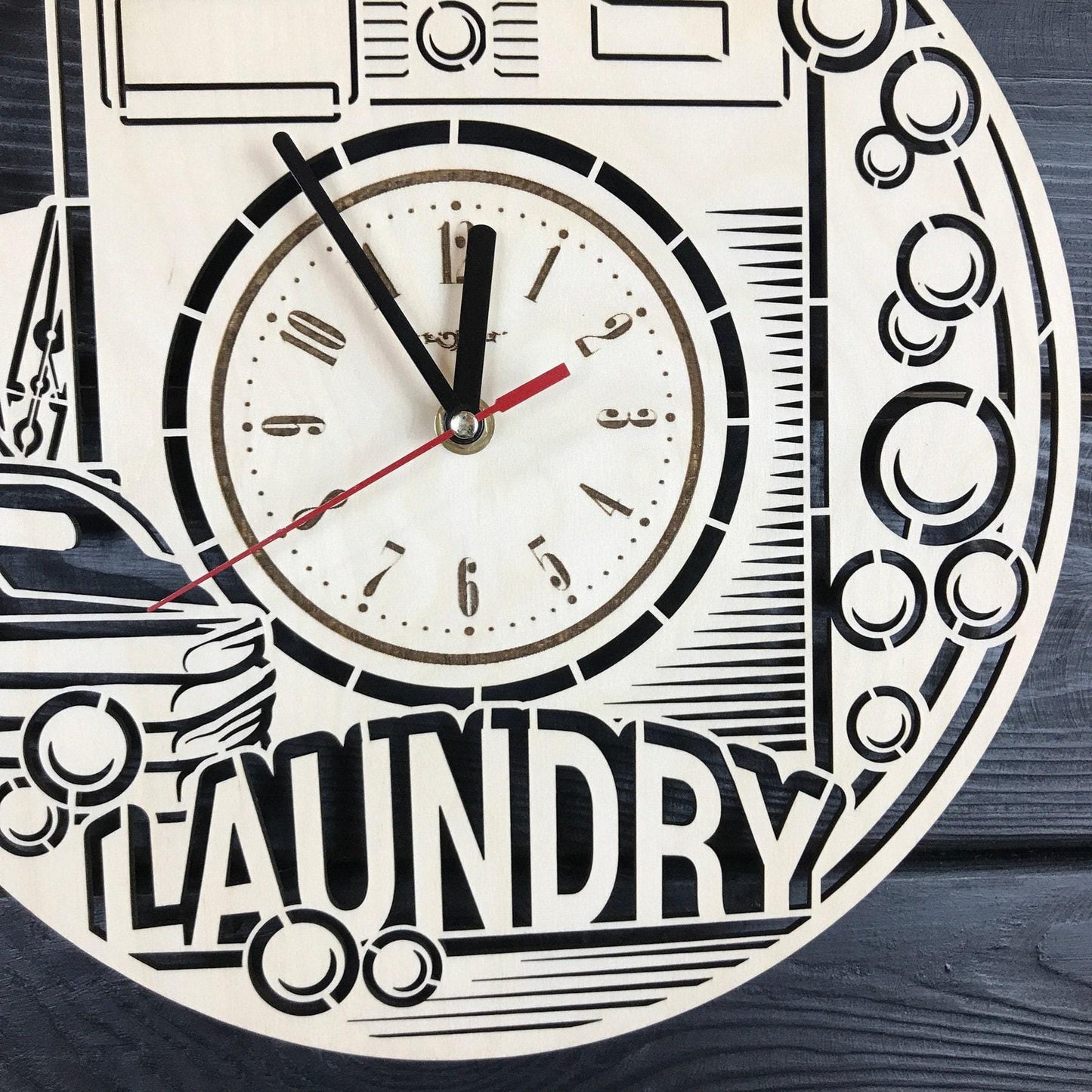 Laundry Room Wall Clock Hanging Laundry Wall Art Wood Decod for Laundry Room Personalized Sign for Wall Poster Laundry Room Gift Ideas