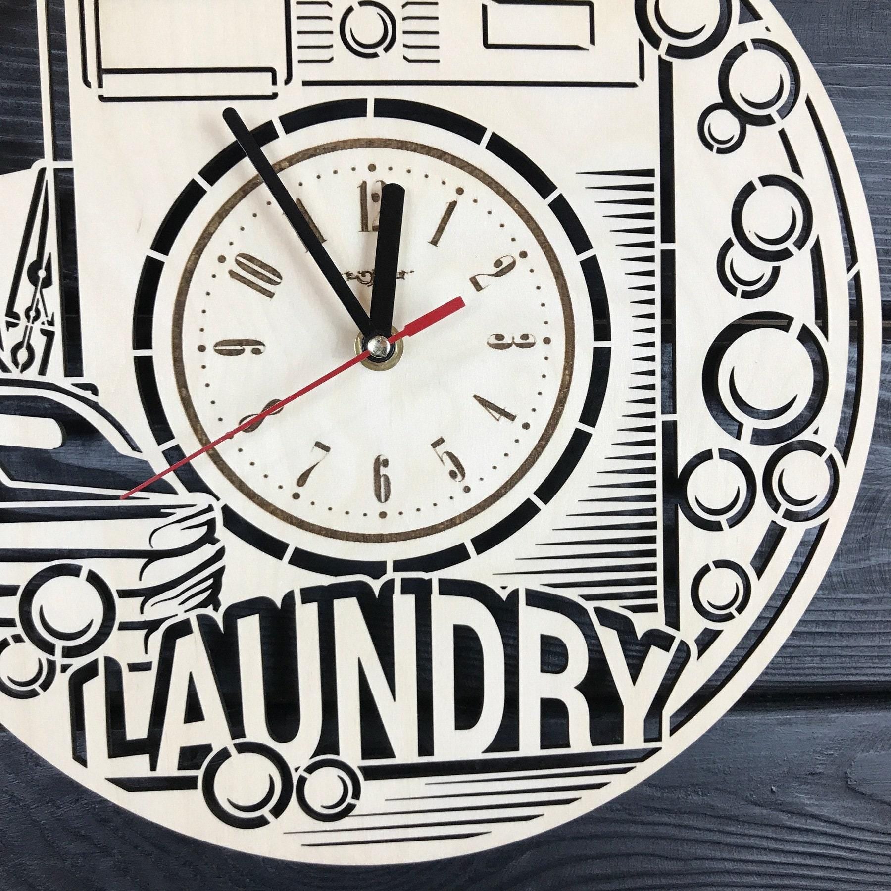 Laundry Room Wall Clock Hanging Laundry Wall Art Wood Decod for Laundry Room Personalized Sign for Wall Poster Laundry Room Gift Ideas