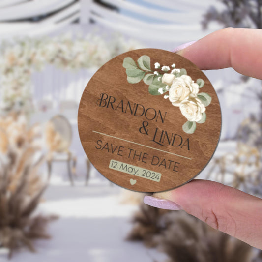 Personalized wooden save the date, wedding favor magnet, unique bridal shower favors