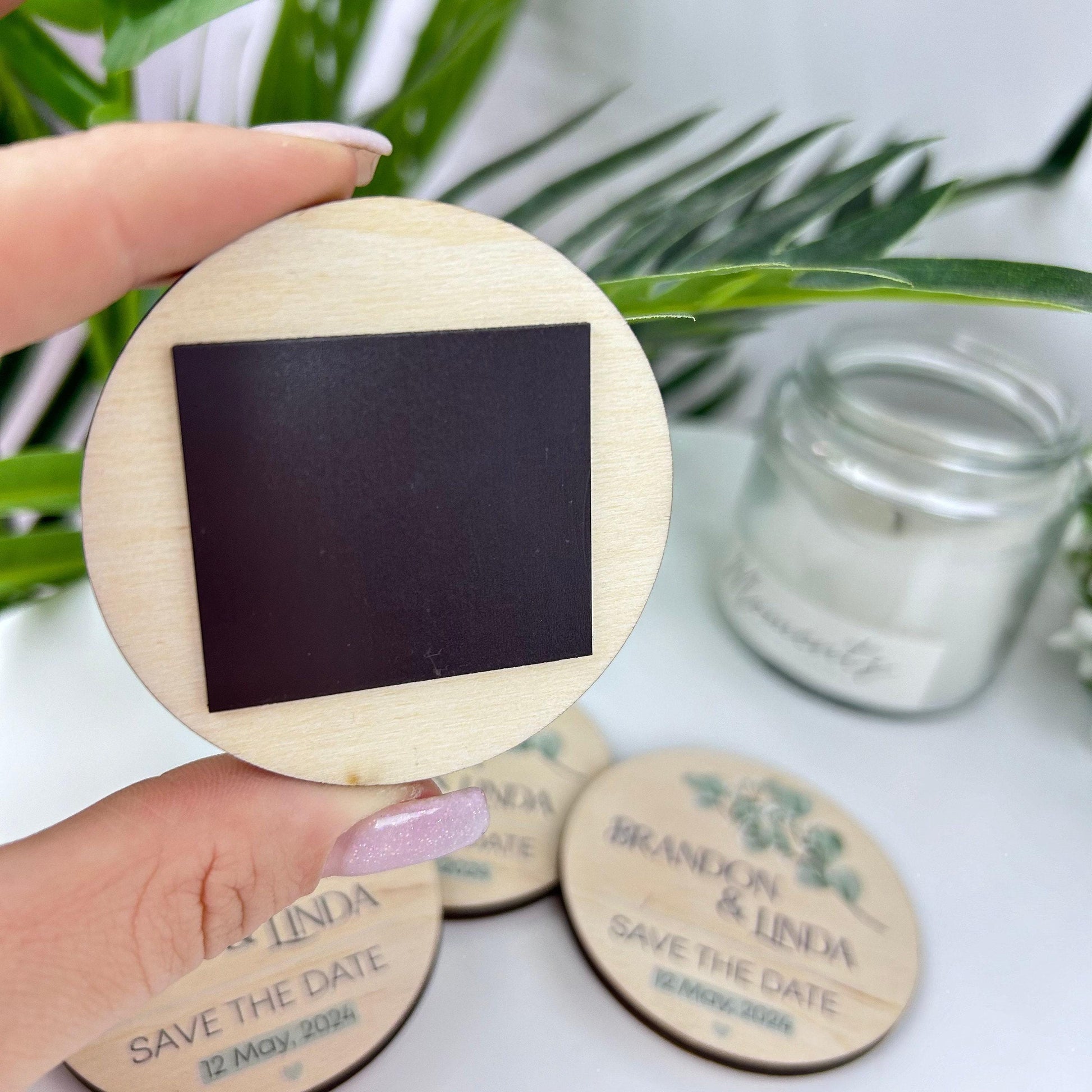 Personalized wooden save the date, wedding favor magnet, unique bridal shower favors