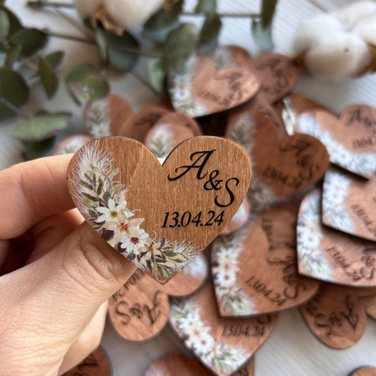 Wooden wedding boutonniere, personalized heart lapel pin, boho wedding boutonniere, wedding gift for guest, wedding initial favours