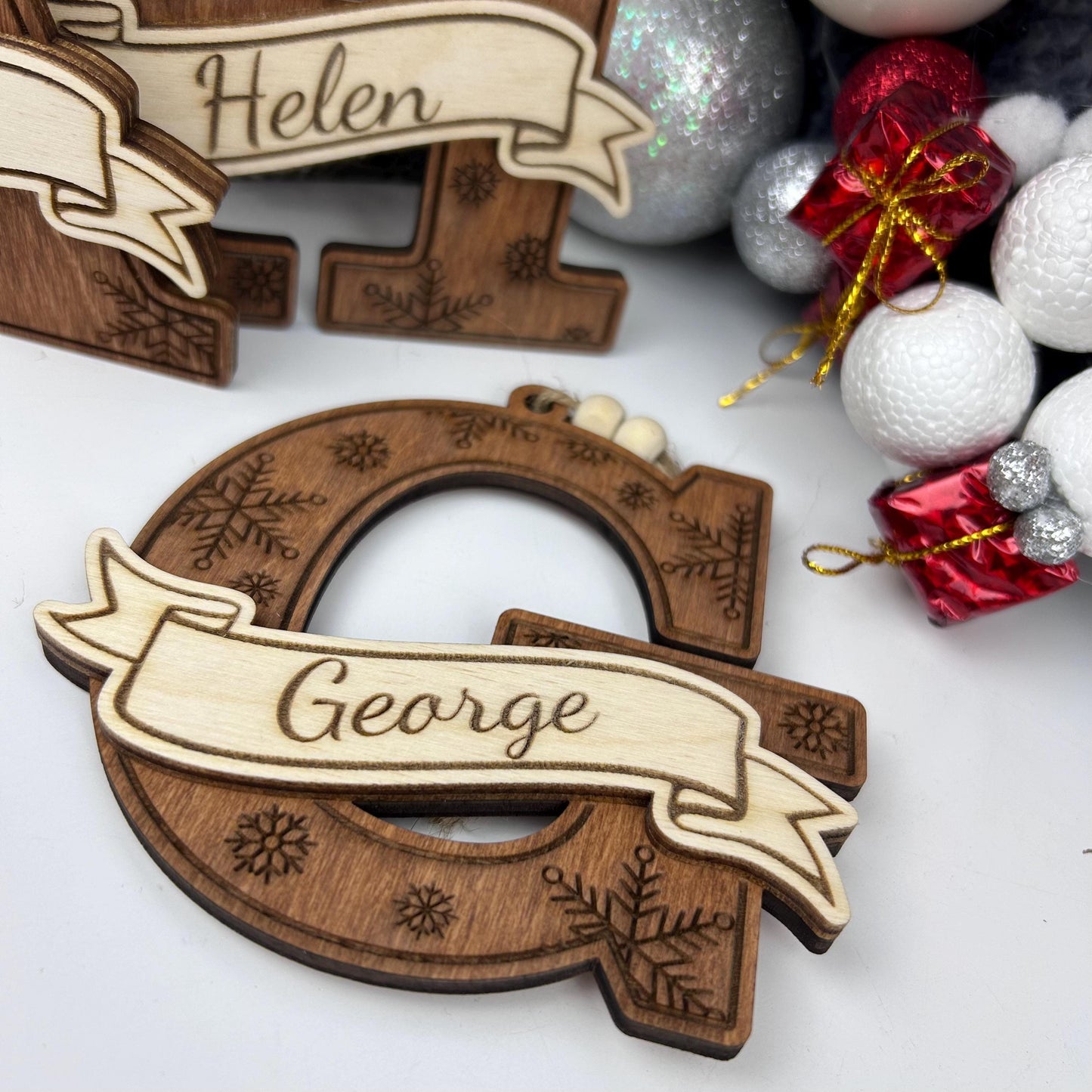 Family wooden monogram ornament, Christmas tree decor, 2025 ornament Christmas decor, personalized family gift, custom ornament