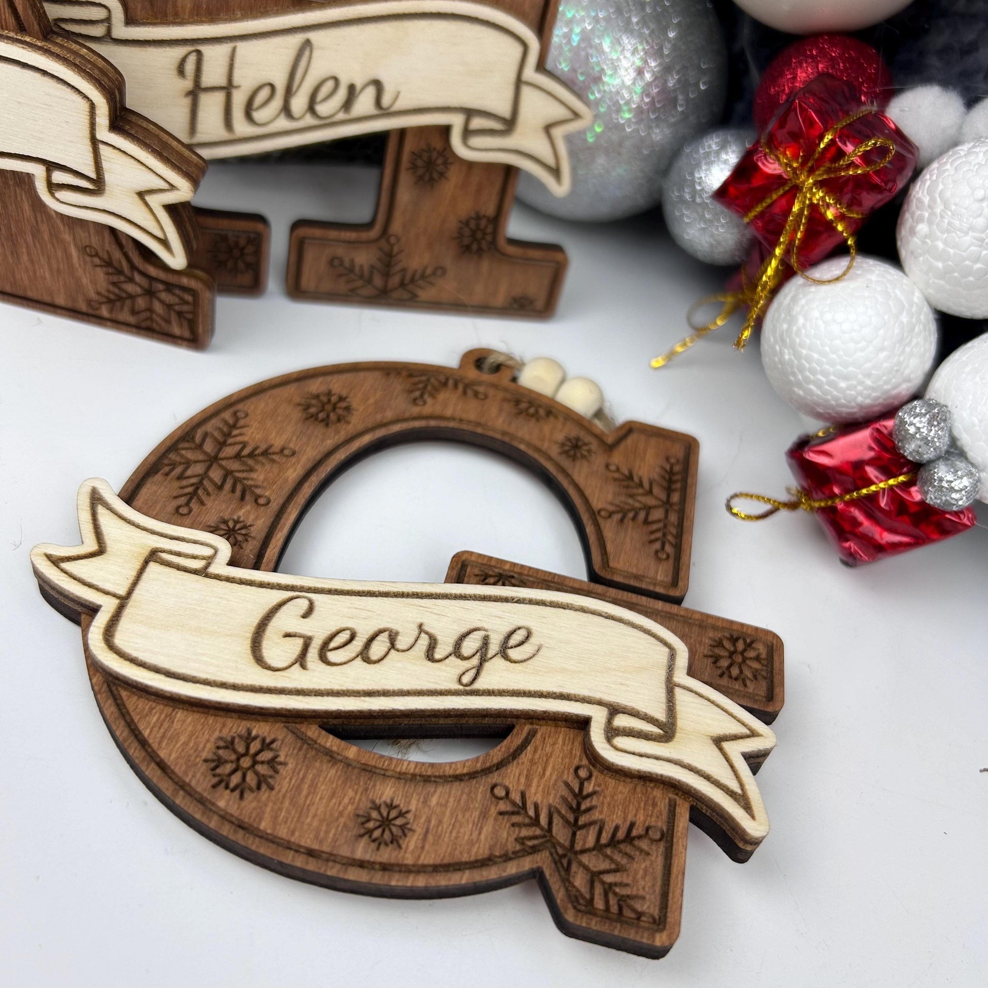 Family wooden monogram ornament, Christmas tree decor, 2025 ornament Christmas decor, personalized family gift, custom ornament