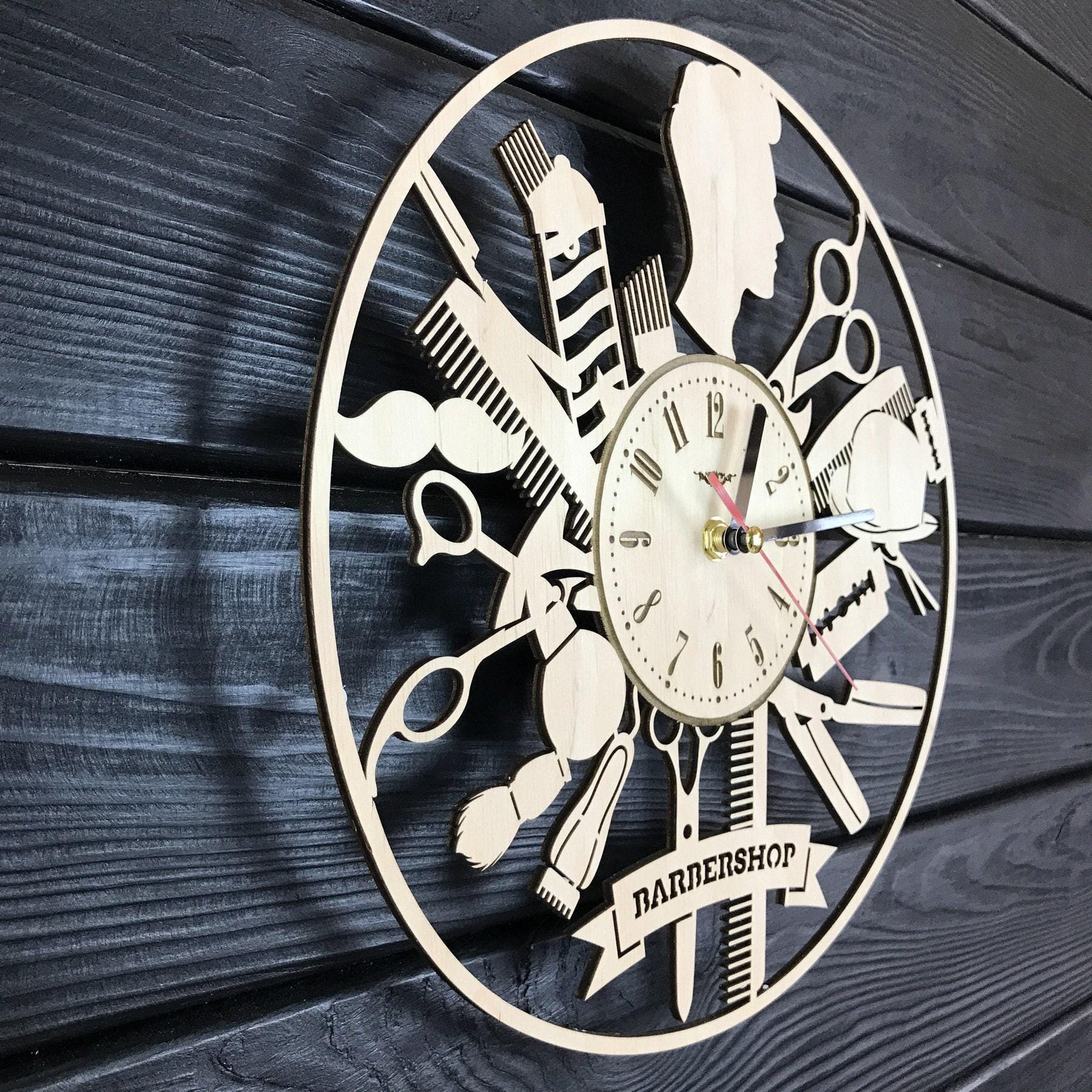 Barbershop Wall Clock Personalized Barber Gift Unique Barbershop Wall Art Hanging Barbershop Poster Custom Barbershop Decor for Wall