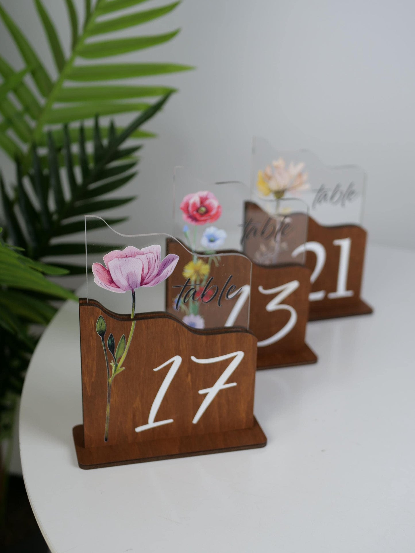 Modern wedding table numbers, wood table number set, wedding table decor, wildflower numbers set, clear table number, table decorations