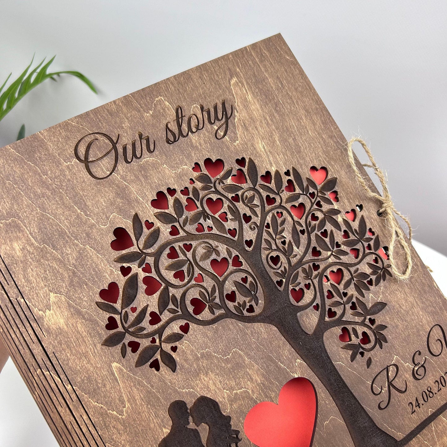 Love story wooden album, wedding photo album, gift for couple, engagement journal