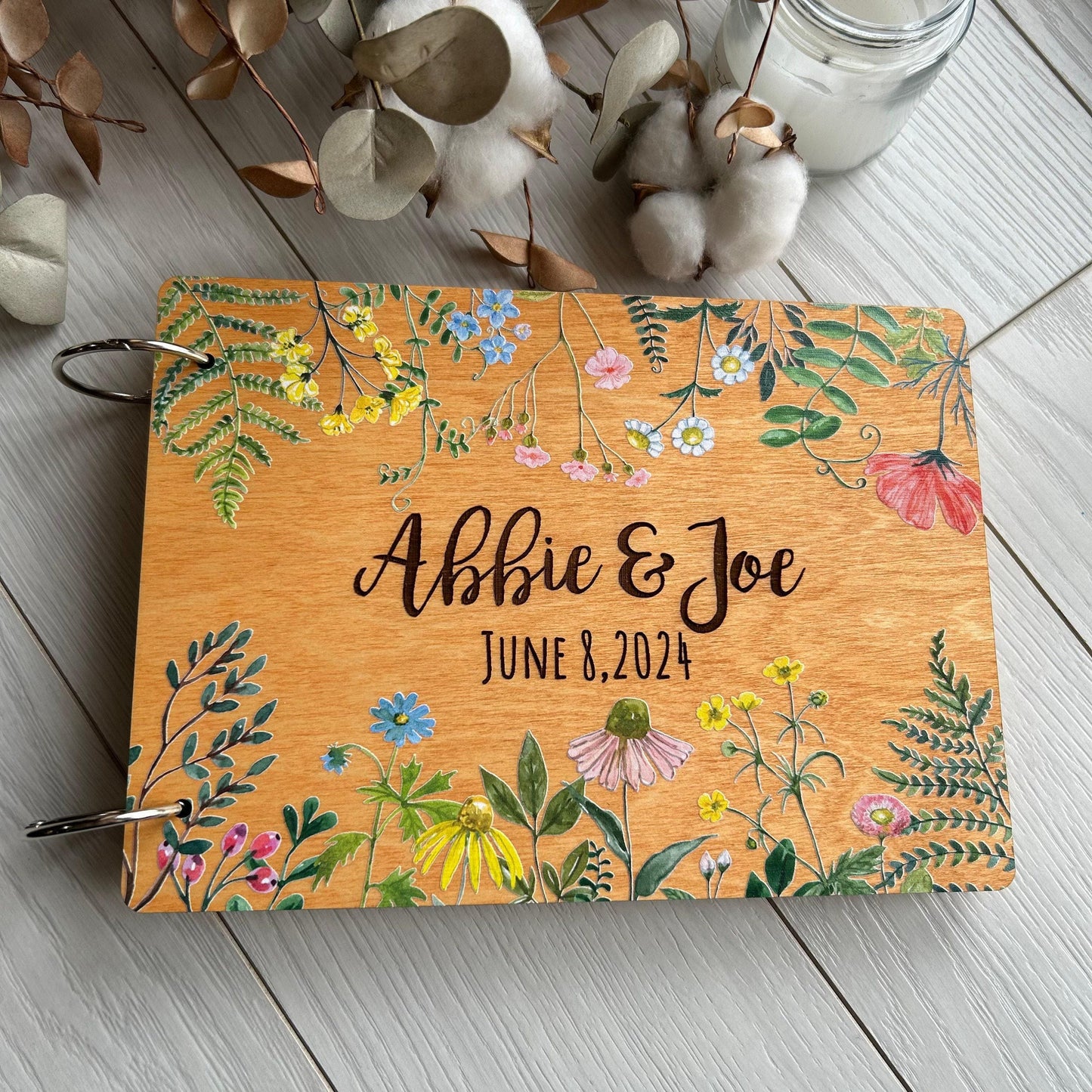 Personalized wedding guest book, floral wedding guest album, wildflower wedding book, save the date, nature wedding, rustic wedding planner