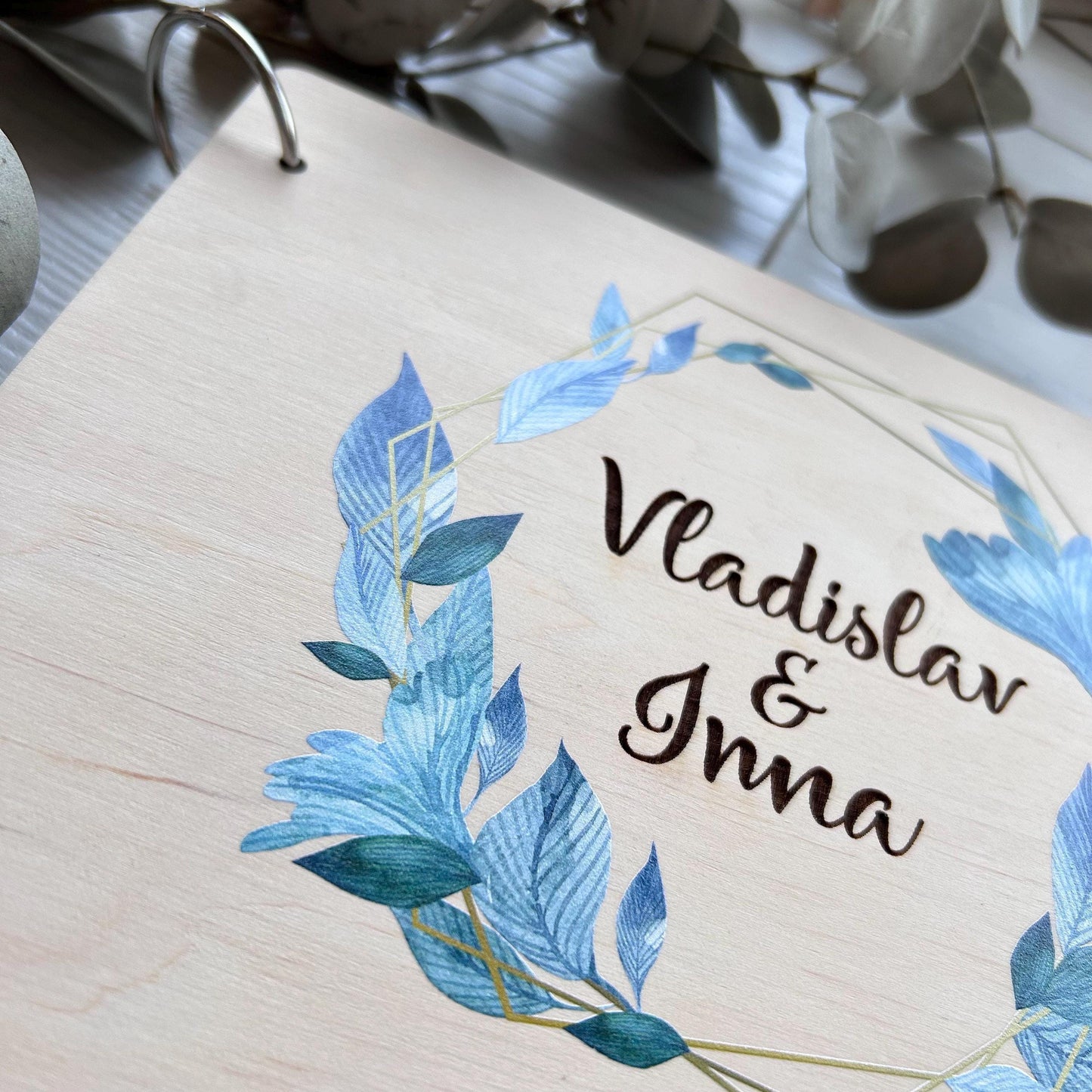 Flowers wedding photo album, wedding guest book, photo booth guest book, wedding flower album, bridal boho guest book, wood photo guestbook