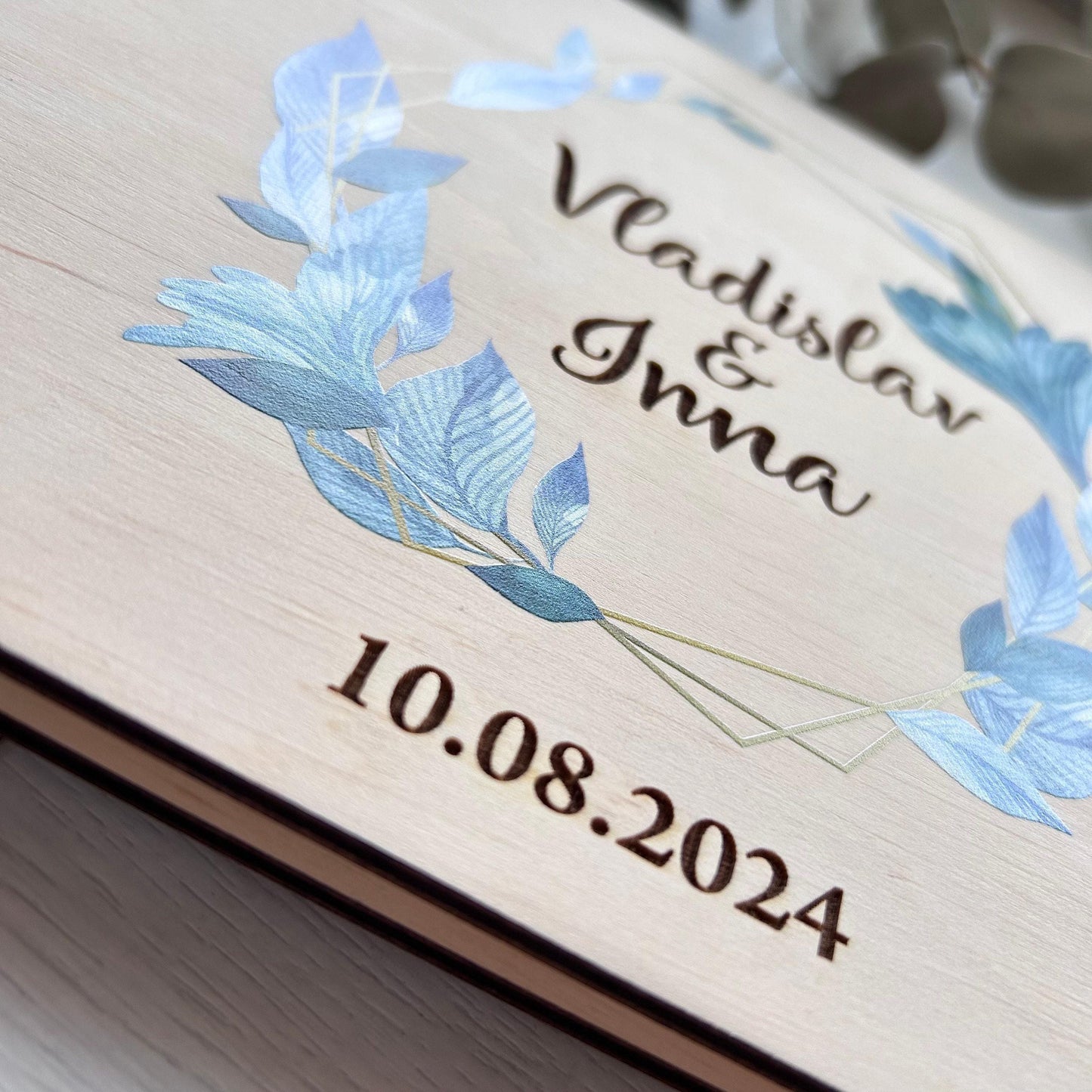 Flowers wedding photo album, wedding guest book, photo booth guest book, wedding flower album, bridal boho guest book, wood photo guestbook