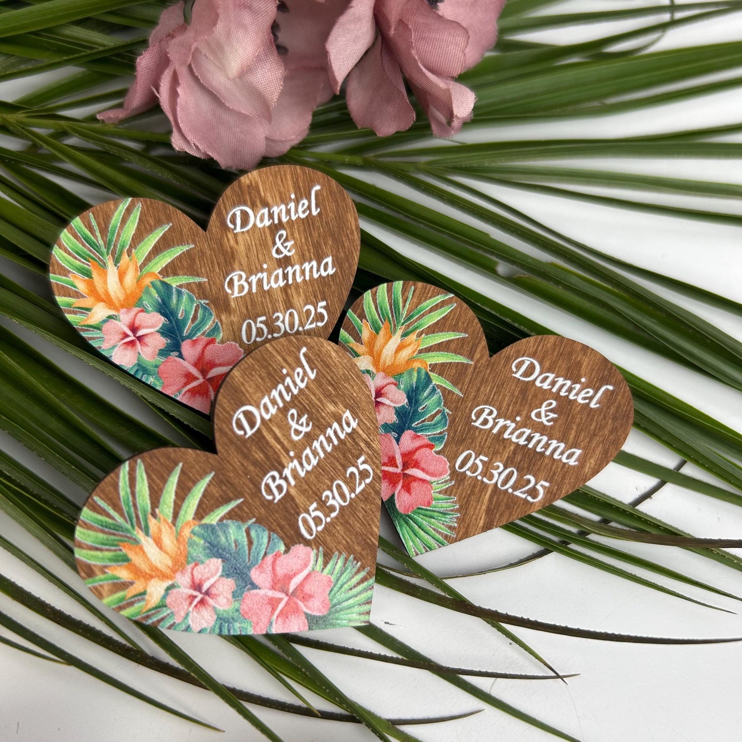 Wedding heart shaped pins, Rustic guests boutonnieres, Tropical wedding, Wedding guest gift