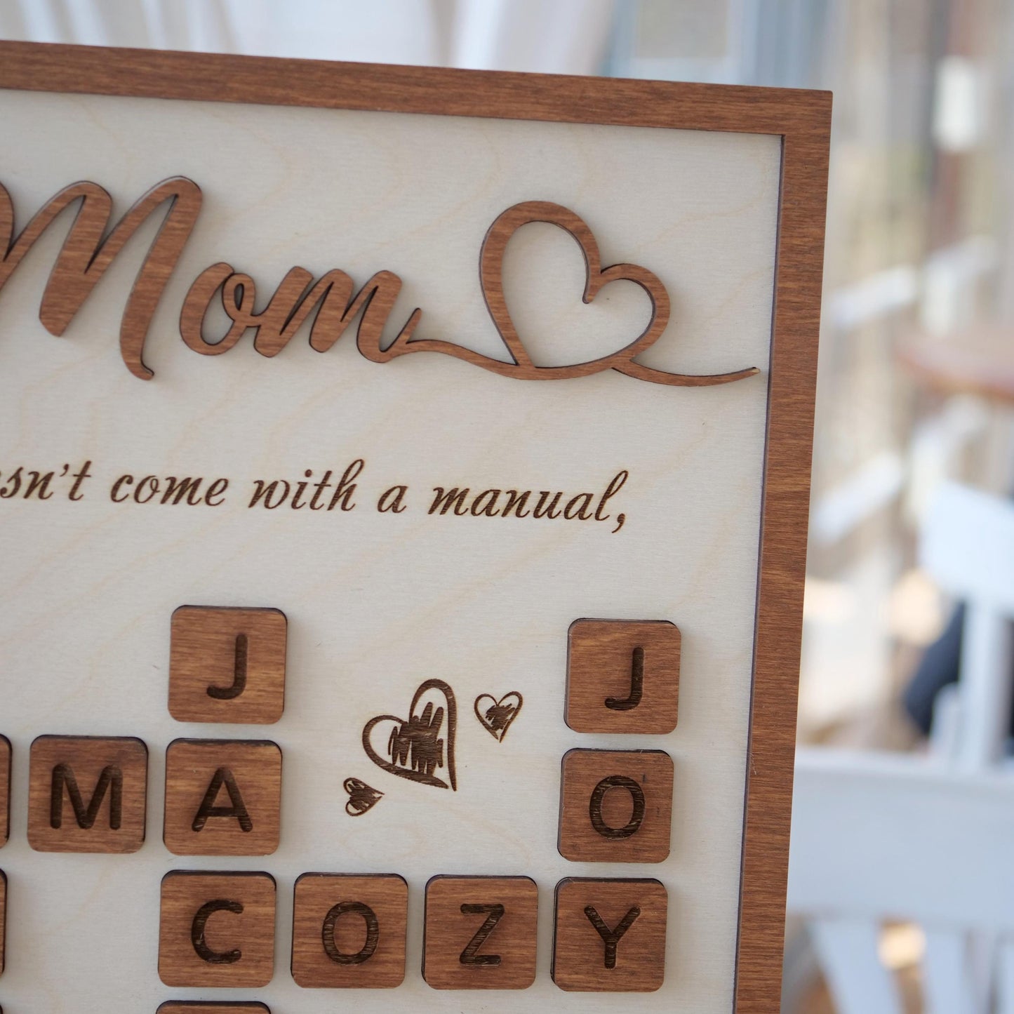 Family Crossword Art, Wood Engraved Sign, Personalized Family Crossword Sign, Wooden Gift for Mom