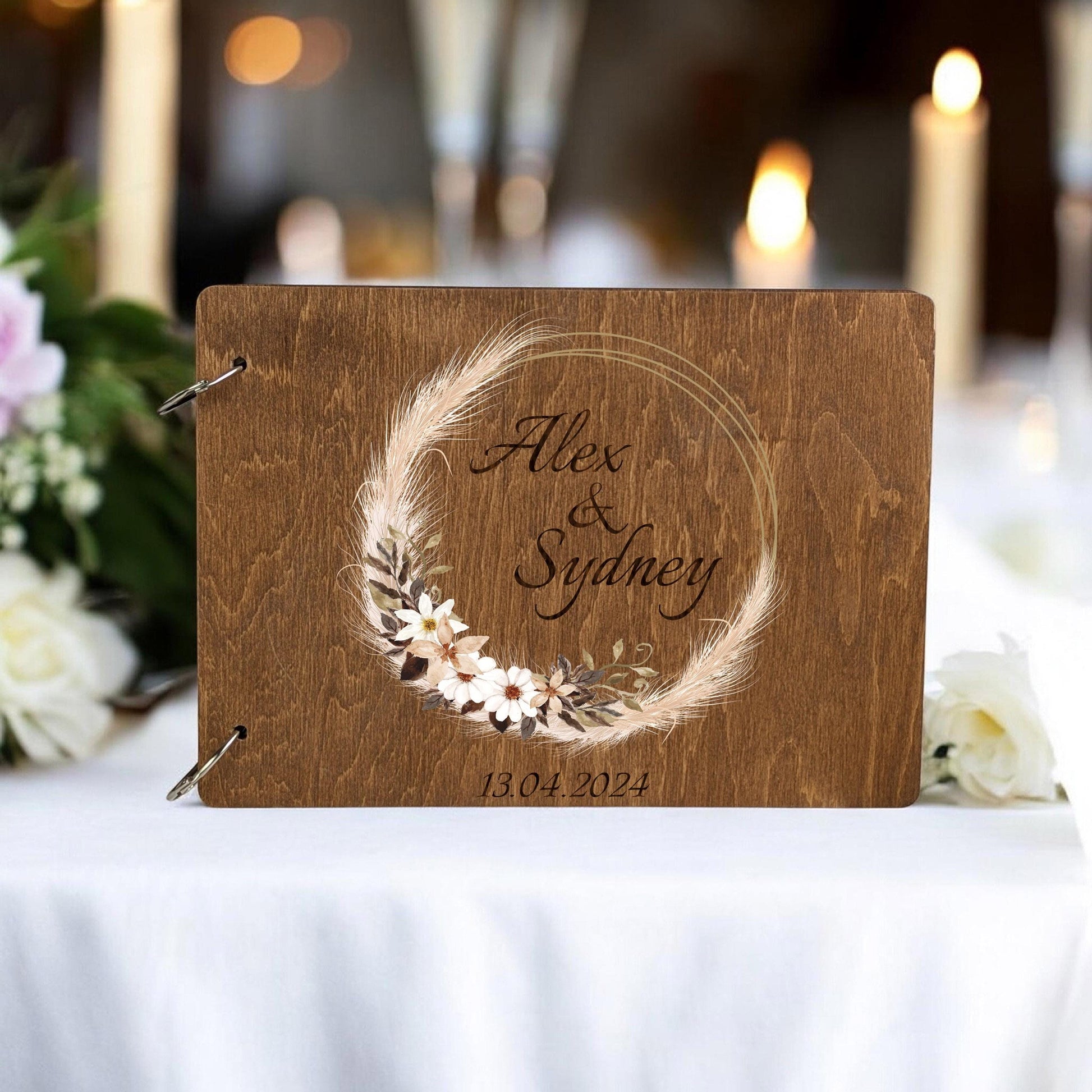 3 Piece Wedding Set, Aesthetic Wedding Decor, Wooden Card Box Guest Book and Personalized Boutonnieres Set