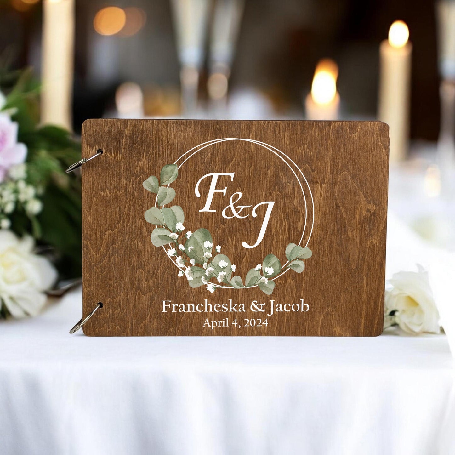 Eucalyptus Wedding Set, Card Box, Guest Book and Personalized Boutonnieres with Greenery Design