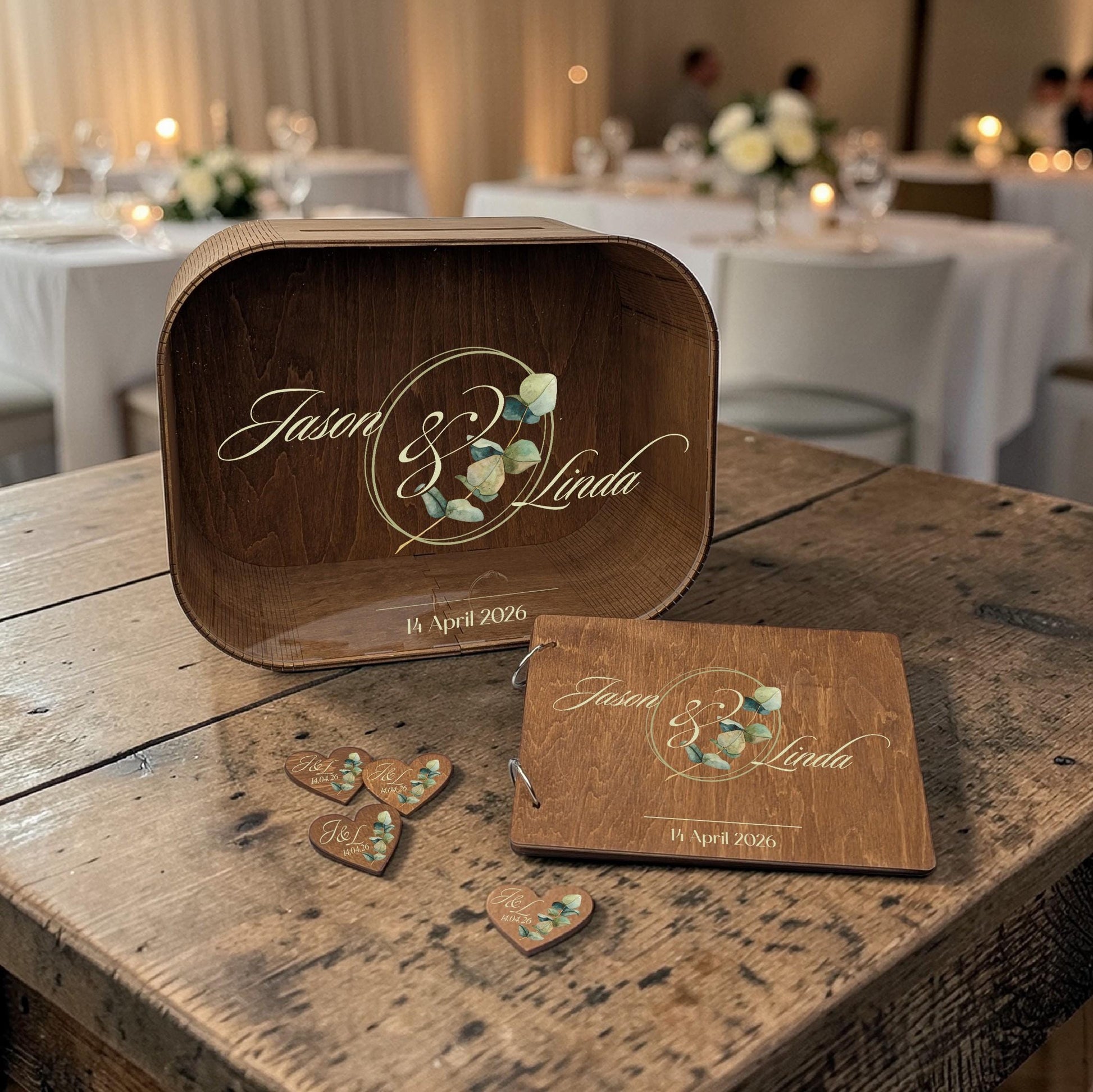 Twig Wedding Set, Aesthetic Wedding, Wooden Card Box Guest Book and Personalized Boutonnieres