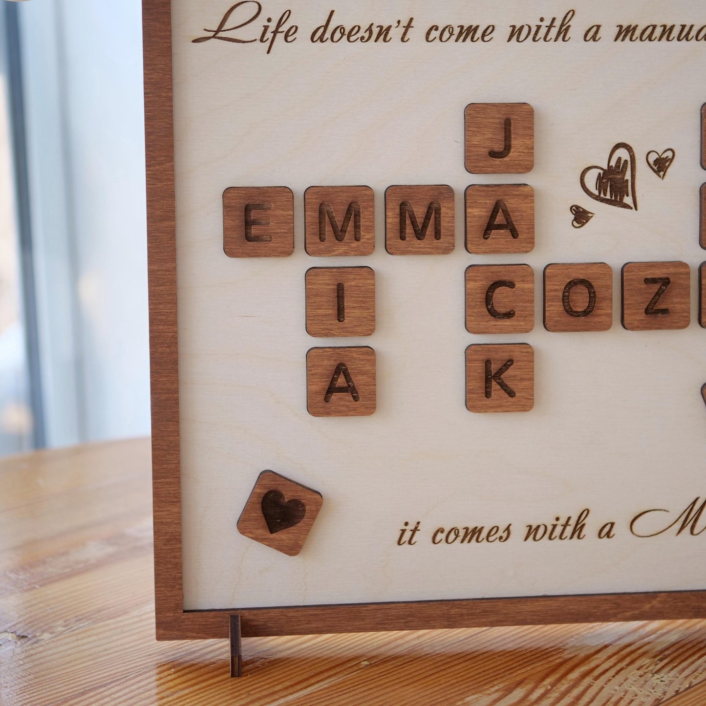 Family Crossword Art, Wood Engraved Sign, Personalized Family Crossword Sign, Wooden Gift for Mom