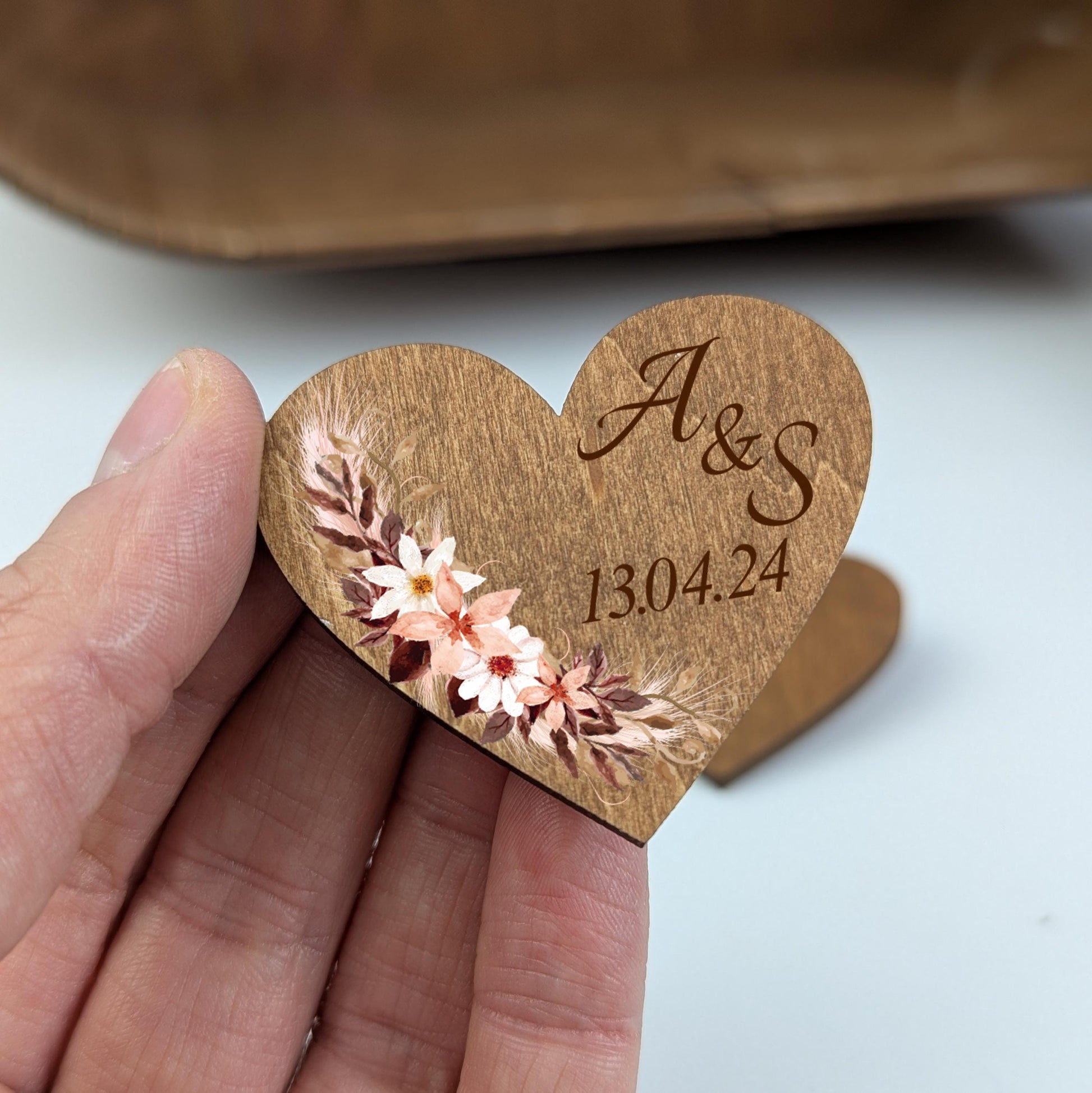 3 Piece Wedding Set, Aesthetic Wedding Decor, Wooden Card Box Guest Book and Personalized Boutonnieres Set